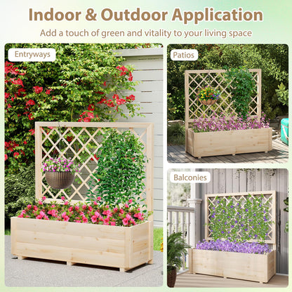 Giantex Raised Garden Bed with Trellis, Drainage Hole, Wood Elevated Planter Box for Climbing Vine Flower Herb Vegetable Fruit, Planting Container for Indoor Outdoor Patio Balcony (39”x14”x40”)
