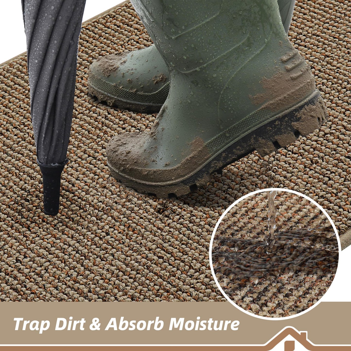 BEQHAUSE Dirt Trapper Door Mat 24" x 36", Non-Slip Washable Doormats Entrance Mat, Dirt Resistant and Absorbent Welcome Mat, Low Profile Floor Mats for Front Back Door and Entryway, Beige