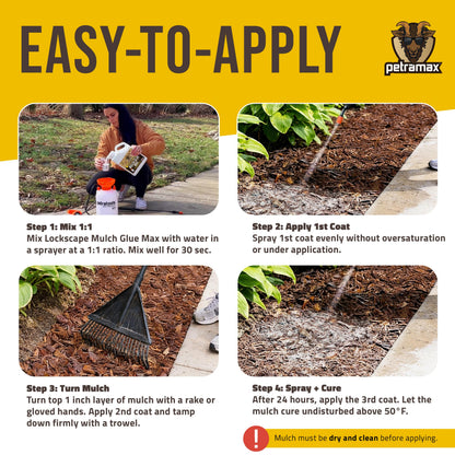 PetraMax Lockscape Mulch Glue for Landscaping Rocks Max Concentrate, Weed Barrier - Non-Toxic Pea Gravel Binder, Mulch & Rock Glue for Landscaping, Landscape Rock & Gravel Stabilizer - (1 Gal)