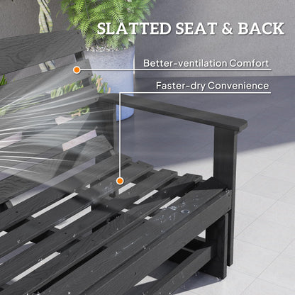Outsunny 2-Person Outdoor Glider Bench, HDPE Weather Resistant Patio Double Swing Glider Rocking Chair Loveseat with Armrests, Slatted Seat and Backrest for Backyard Garden Porch, Distressed Black