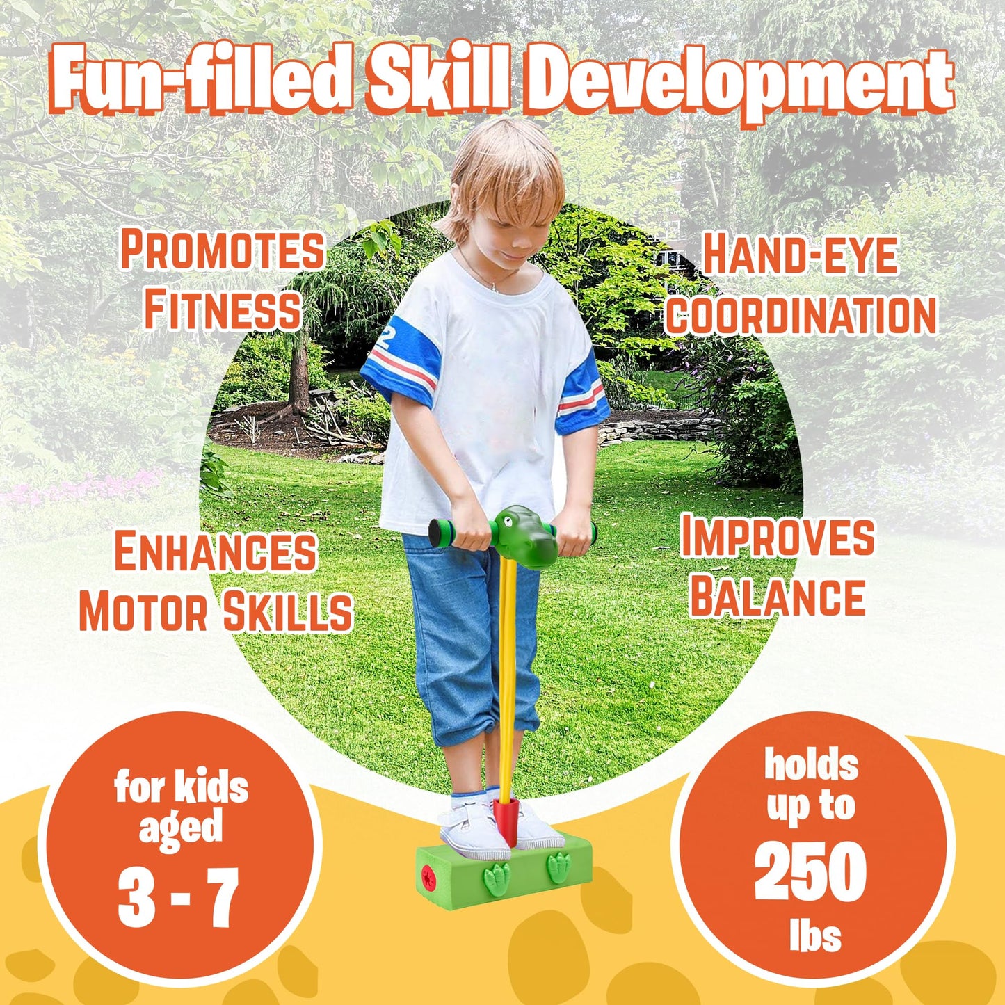 Playbees Foam Pogo Stick Dinosaur Jumper for Kids 3, 4, 5, 6, 7, Years Old Coolest Toys for 5 Year Old Boy Themed Bungee Pogo - Inside & Outside Fun for Boys & Girls