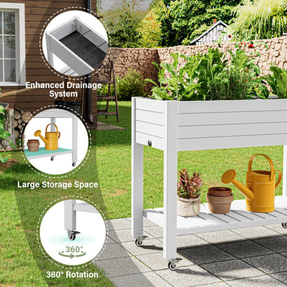 WTFGO Raised Garden Bed with Wheels, Divisible Resin Planter Box with Drainage Gauge & Storage Shelf, Herb Planter for Garden Patio Backyard, Ashen (33.7" h)
