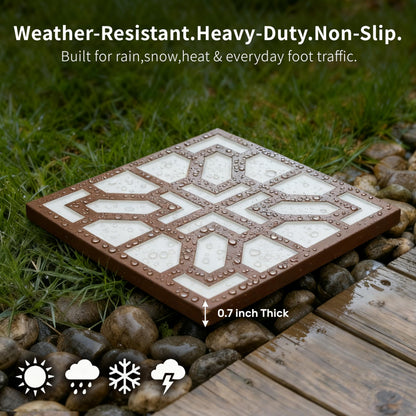 2 Pack Square Stepping Stones, 10” Cement Garden Path Stones in Moroccan Tile Design, Modern Geometric Outdoor Patio Decor, Weather-Resistant (Sahara Clay)