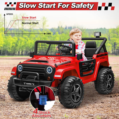 ANRLI 24V XL Ride on Car with Remote Control, 2 Seater 4WD/2WD Switchable Electric Car for Kids w/20 Inch Wide Seat, Gift Flower, 4X200W Power Car Wheels 24 Volt Big Trucks for Boys Girls, Red