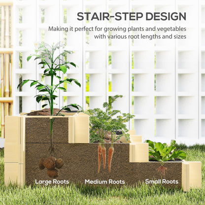 Outsunny 3-Tier Raised Garden Bed with 5 Compartments and Bed Liner, Fir Wood Elevated Planter Box, for Vegetables, Herbs, Outdoor Plants, 37 x 37 x 14in, Natural