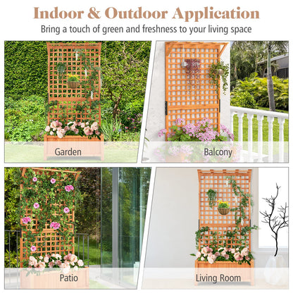 S AFSTAR Raised Garden Bed with Trellis, Wood Elevated Planter Box with Hanging Roof & Climbing Trellis, 4 Drainage Holes, 72.5" Tall Freestanding Planter Container for Vine Climbing Plants Flowers