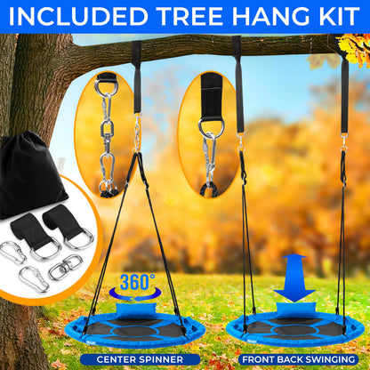 SereneLife 40" Saucer Swing - Outdoor Swing Set with Universal Hanging Kit, Swinging Seat Spinner with Pillow & Carry Bag, Weatherproof, Water-Resistant, Supports Up to 700 lbs, Blue