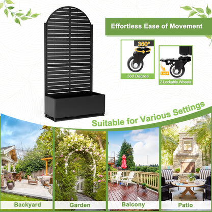 FENCY Metal Raised Garden Bed with Wheels and Trellis,Arched 73"x35"x16" Planter Box for Climbing Plants, Vegetables & Vines, Features Privacy Screen and Drainage Holes (Black-Louvered)