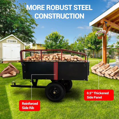 Garvee 750 LBS Utility Trailer, 15 Cubic Feet Heavy Duty Steel Dump Cart Garden Trailer with Removable Sides,Hand Pull or Foot Pedal Garden Dump Cart for ATV, UTV, Lawn Mowers and Tractors