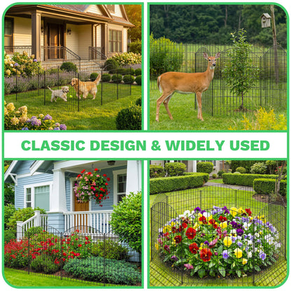 Toolterritary 10 Panels Arched No Dig Decorative Garden Fence with Gate, 40in(H) x 25.0ft(L) Dog Fence Outdoor for Yard, Rustproof Metal Garden Fence Animal Barrier for Dogs, Rabbits & Patio