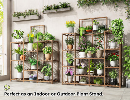 EnHomee Plant Stand, 8 Tiers Indoor Plant Stand for Multiple Plants Pot, Wood Plants Shelves for Living Room, Patio, Balcony, Yard, Garden, 34.3" W x 11.8" D x 47.2" H