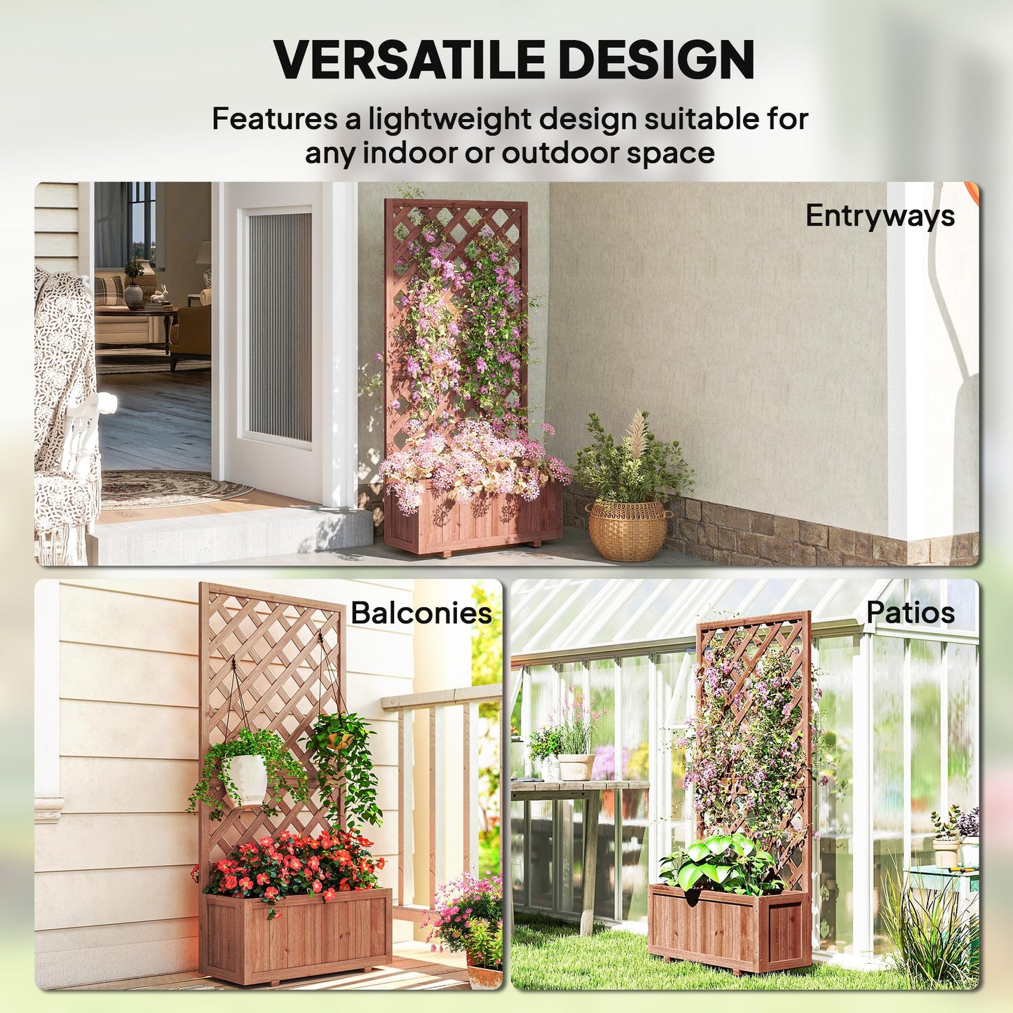 Outsunny Wooden Raised Garden Bed with Trellis, 59" Outdoor Planter Box with Drainage Holes, Planter Raised Bed for Climbing Vine Plants Flowers, Orange