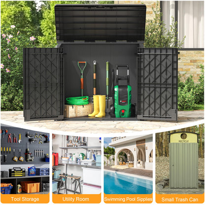 LHBcraft Outdoor Storage Cabinet 36 Cu Ft with Lockable Doors, Portable Horizontal Resin Storage Shed - Easy to Assemble, Waterproof Small Storage Shed with Floor Black