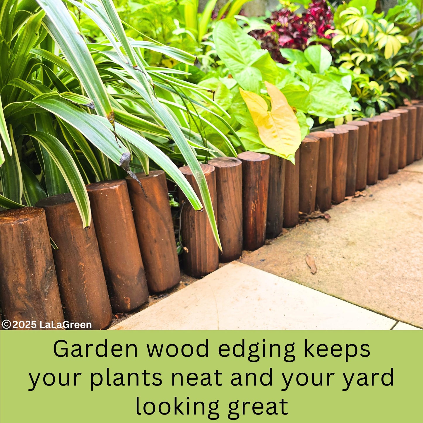 LaLaGreen Decorative Landscape Edging (30"x6", 4 Pack) Brown Wooden Fence Panels with Metal Stakes, Flowers Bed Landscape Fencing for Lawn Yard Patio Pathway Decor Tree Rings Garden Barries Outdoor