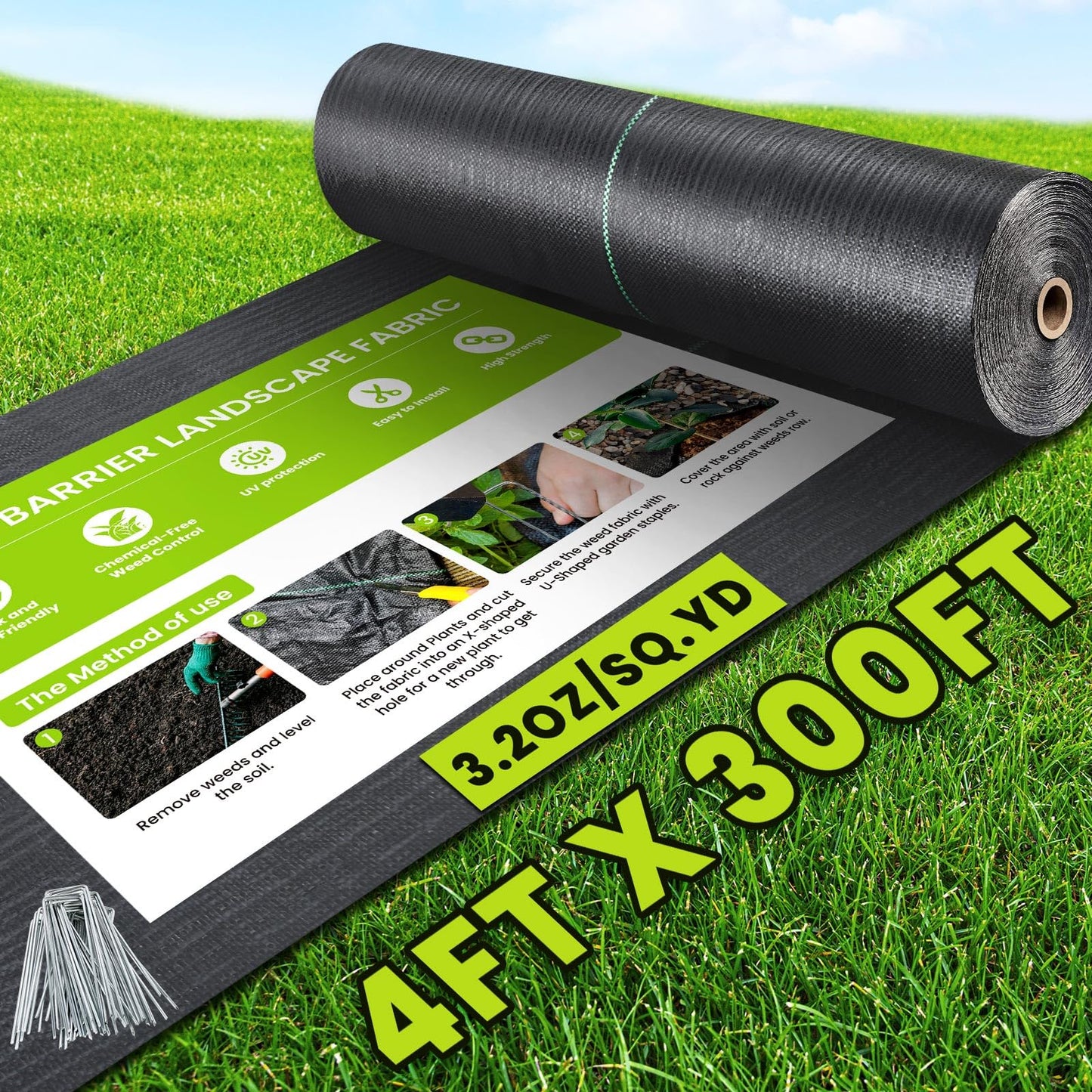 PALATALA 4ft x 300ft Weed Barrier Landscape Fabric, 3.2oz Heavy Duty Woven Geotextile Fabric, Block Gardening Mat Ground Cover, Weed Control Garden Cloth for Gardening Ground, Landscaping, Driveway