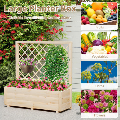 Giantex Raised Garden Bed with Trellis, Drainage Hole, Wood Elevated Planter Box for Climbing Vine Flower Herb Vegetable Fruit, Planting Container for Indoor Outdoor Patio Balcony (39”x14”x40”)