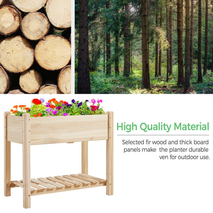 Yaheetech 34x18x30in Raised Garden Bed, Planter Box with Legs & Storage Shelf, Wooden Elevated Vegetable Growing Bed for Backyard, Patio, Balcony