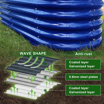 OLLE Galvanized Raised Garden Beds, 12-in-1 Metal Outdoor Plant Boxes for Vegetables, Cobalt Blue 17" Tall