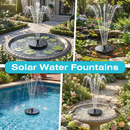 AMZtime Solar Fountain for Bird Bath, New Upgrade Mini Solar Fountain Pump, Free Standing Solar Powered Water Pump for Garden, Outdoor, Fish Tank, Pond and Pool