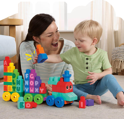 MEGA BLOKS First Builders Toddler Building Blocks Toy Set, ABC Learning Train with 60 Pieces, Ages 1+ Years