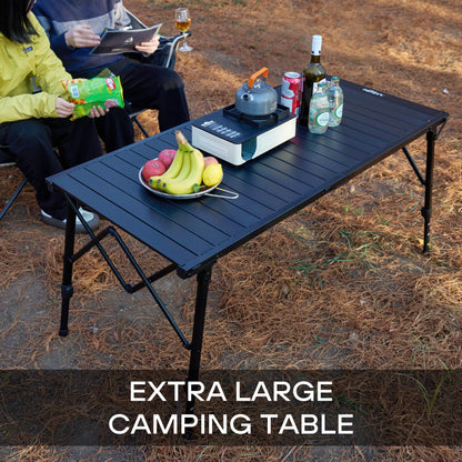 ARURU 50" Large Folding Camping Table with Adjustable Hight Legs for 2-6 People - Heavy Duty Foldable Camp Table with Roll-Up Aluminum Picnic Table, Portable Outdoor Table for Cooking,Beach,BBQ,Party