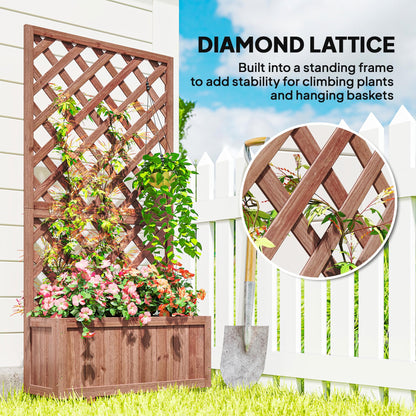 Outsunny Wooden Raised Garden Bed with Trellis, 59" Outdoor Planter Box with Drainage Holes, Planter Raised Bed for Climbing Vine Plants Flowers, Orange