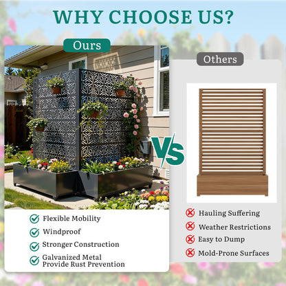 Ultym Metal Planter Box with Trellis 73"x47"x16", Galvanized Steel Raised Garden Bed with Privacy Screen, Lockable Casters, Planter with Drainage Holes for Outdoor Climbing Plants, Vegetables, Patio
