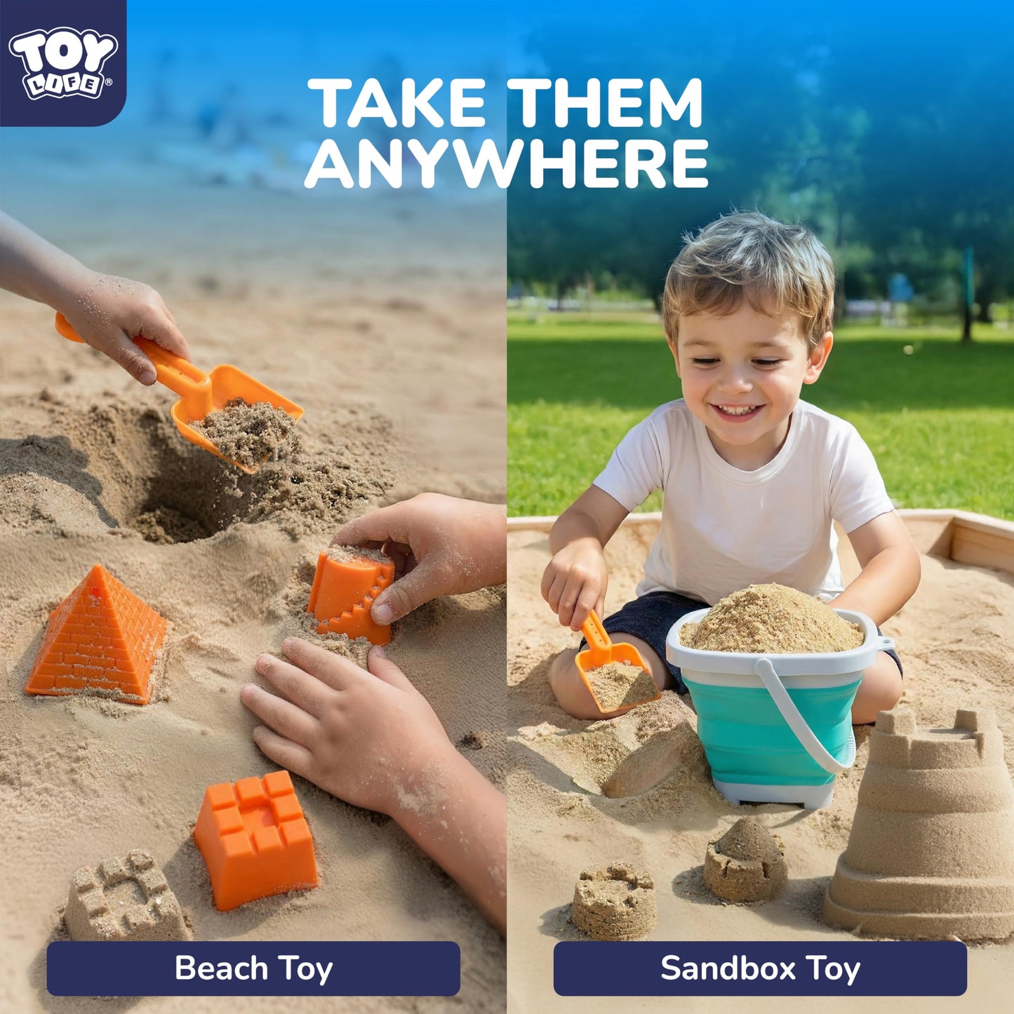 TOY Life 32 Pcs Ocean Beach Toys for Kids Ages 4-8 Collapsible Sand Toys with Water Wheel Watering Can Silicone Bucket Sand Castle Building Kit Travel Sandbox Toy for Party Fishing Summer Toys