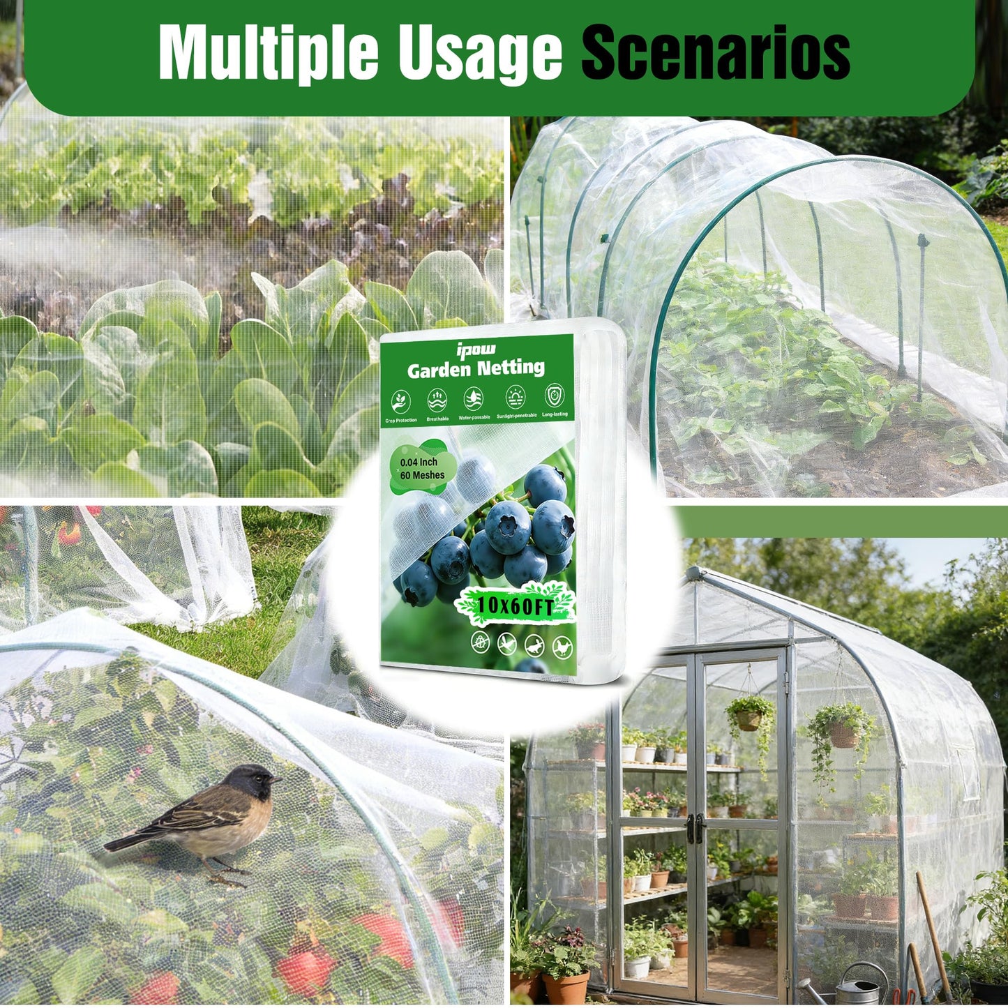 10 X 60FT Garden Mesh Netting Ultra Fine Mesh Netting Pest Barrier for Raised Beds, Mosquito Insect Bug Bird Netting for Blueberry Bushes Strawberry Fruits Vegetables Flowers Plants Cover Protection