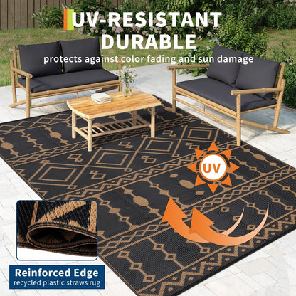 Jojoka Outdoor Waterproof Plastic Straw Rug, Large Reversible Portable Floor Mat, Outside Carpet for Patio, Balcony, Deck, Porch, Backyard, RV Travel & Camping