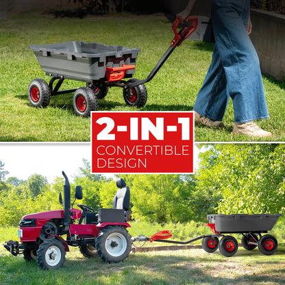 XtremepowerUS 2-in-1 Convertible Handle Heavy Duty Garden Cart Dump Wagon Utility 800-Pound Dump Cart Utility Cart for Yard, Farm 10" Pneumatic Tires