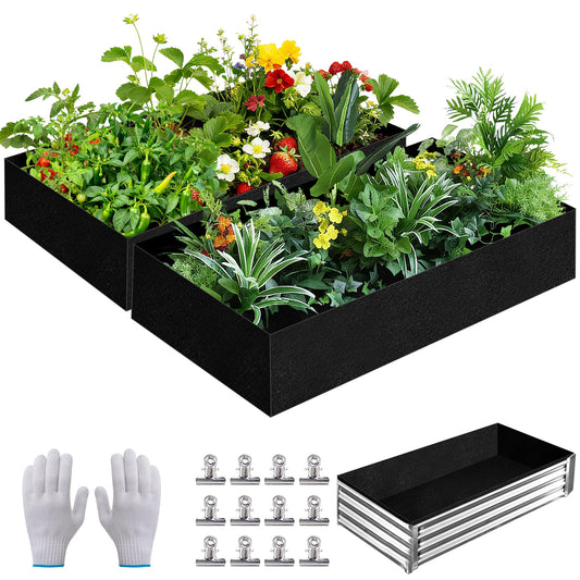 Mizelu 2 Sets 4 x 2 x 1 ft Raised Garden Bed Liner Bag, Breathable Grow Bed Fabric Liners with Clips and Gloves, Garden Box Non Woven Bag for Outdoor Plants Growth Keep Soil Isolation (No Garden Bed)