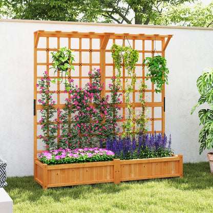 Giantex Large Raised Garden Bed with Trellis & Roof, 72" Wooden Garden Bed, High Trellis for Plant Flower Climbing Pot Hanging, Indoor & Outdoor Planter Box for Yard, Garden, Balcony