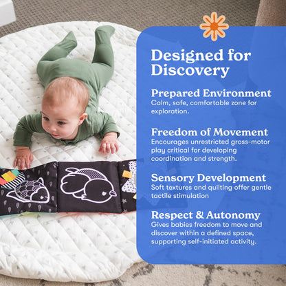 Round Baby Play Mat for Floor, 43" Reversible Tummy Time & Crawling Mat, Soft Cushioned Cotton Baby Playmat, Foldable & Machine Washable Activity Mat for Newborn to Toddler, Neutral Nursery & Playroom
