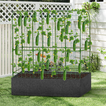 GENMOUS Garden Trellis for Climbing Plants, Cucumber Trellis with Grow Bag, 65 X 50 Inch Large Metal Trellis for Climbing Raised Bed Vegetable Outdoor