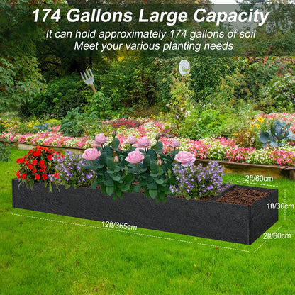 2PCS 12x2x1ft Fabric Raised Garden Bed Outdoor Patio 6 Grids Raised Planter Box Fabric Planters Grow Bags Rectangle Cloth Pots Potato Tomato Strawberry Garden Bed for Growing Vegetables Flower Herb