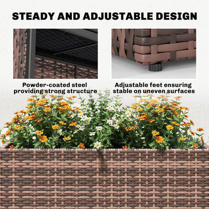 Outsunny Tall Rectangular Planter with Removable Liner, PE Wicker Large Planters for Outdoor Plants, Freestanding Indoor Outdoor Planter Box with Drainage Holes for Flowers, Vegetables, Brown