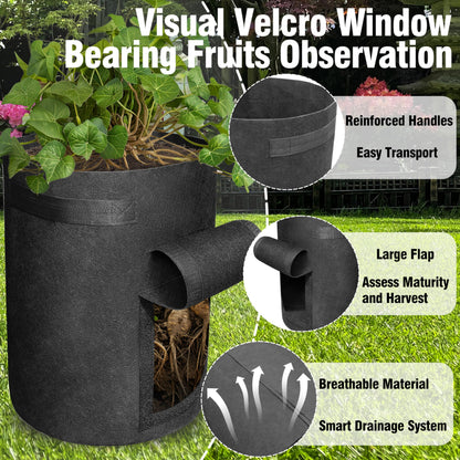 Gardzen 6 Pack BPA-Free 10 Gallon Vegetable Grow Bags with Access Flap and Handles, Suitable for Planting Potato, Taro, Beets, Carrots, Onions, Peanut
