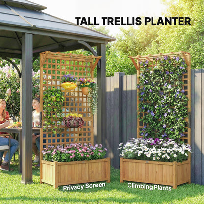 Outsunny Wood Planter with Trellis, Raised Garden Bed for Climbing Plants w/Drainage Holes and Roof, 35.5" x 17.75" x 72", Yellow