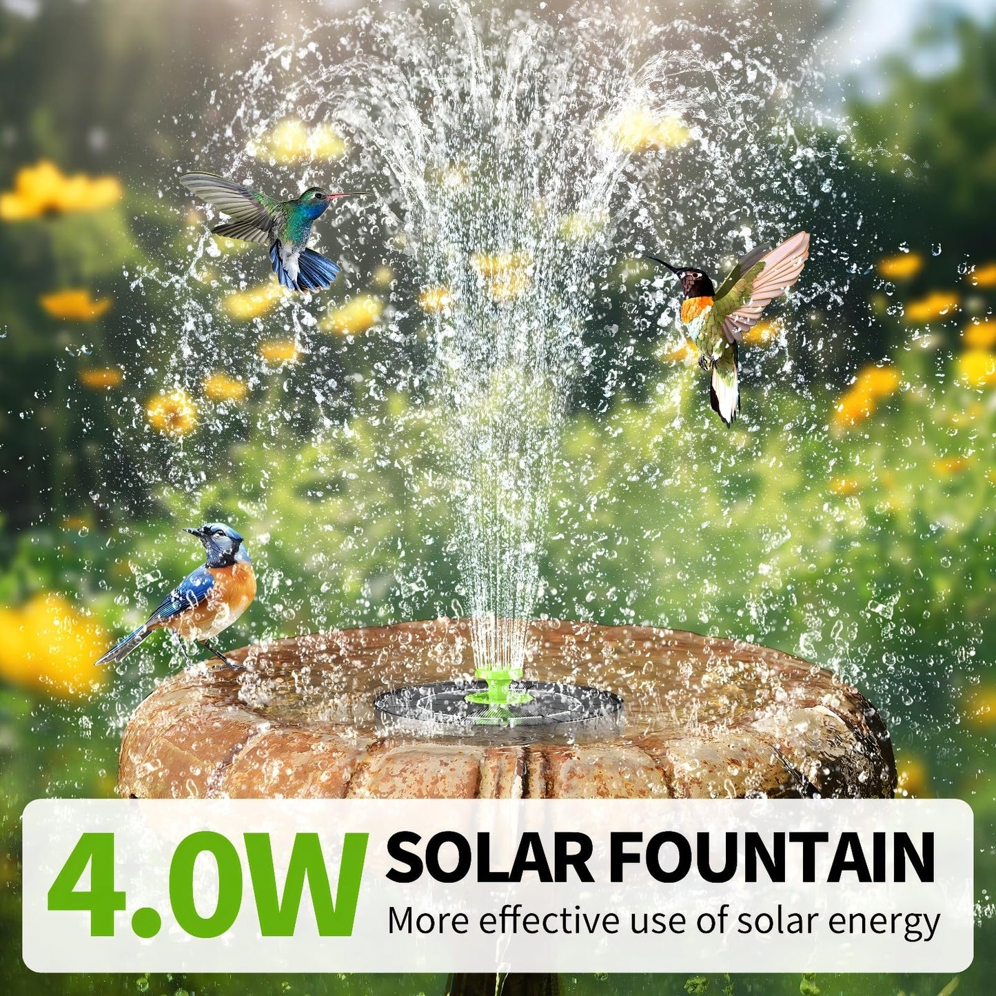 4.0W Solar Bird Bath Fountain Pump, Solar Powered Water Pump, Outdoor Water Fountain with 8 Nozzles for Hummingbirds, Garden, Pool, Pond