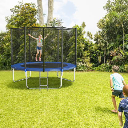 AOTOB 8 FT Trampoline Safety Enclosure Net Combo Bounce Jump for Kids Outdoor with Spring Pad Jump Mat & Ladder