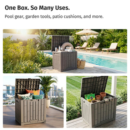 EAST OAK Outdoor Storage Box, 31 Gallon Deck Box Indoor and Outdoor Use, Waterproof Resin Storage Bin for Package Delivery, Patio Cushions, Gardening Tools, Lockable, UV Resistant, Grey