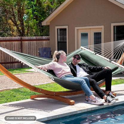 SUNCREAT Double Hammock for 2 Person, Extra Large Outdoor Portable Hammock with Hardwood Spreader Bar, Soft Pillow, 475 lbs Capacity, Gray Green