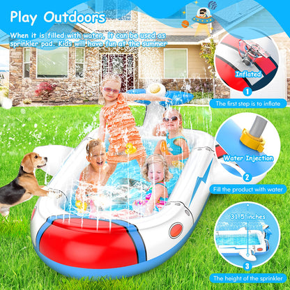 Kiddie Pool for Toddlers, Splash Pad for Kids Ages 4-8, 68" Inflatable 3-in-1 Swimming Pool for Kids, Backyard and Outside Sprinkler Play Mat Wading Pool for 3 4 5 6 Year Old