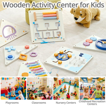 Pillowhale Tangram Activity Wall Busy Board Panels, 12-in-1 Learning Activity Center, Wooden Montessori Sensory Toys for Toddler Playroom, Nursery, Daycare, Classroom, Dentist Waiting Room