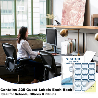 2 Pack of Visitor Badges Log with Carbon Copy Protecting Privacy Pages Visitor Stickers 8.5x11 Inch Visitor Log Book School Church Business Pass Guest Register Book - 450 Badges 60 Memo Pages (2)