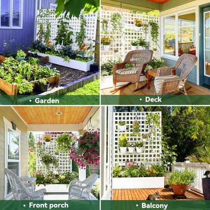 Metal Planter Box with Trellis, 71"x47"x16" Raised Garden Bed Outdoor with Privacy Screen & Lattice Trellis & Lockable Casters, Vertical Garden Box with Drainage Hole for Climbing Plants, Vegetable