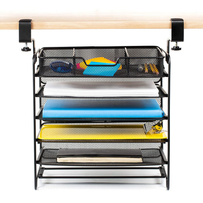 SB Simpli Better File Organizer 5 Tier Under The Desk File Holder, Clamp On Hanging File Organizer, SPACE SAVING DESIGN File Holder for Office Desk