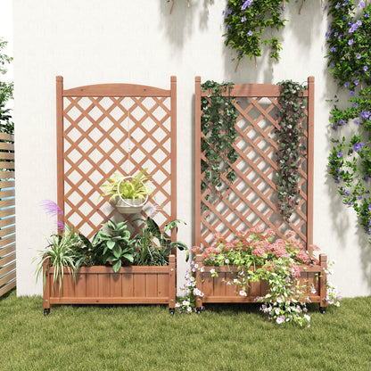 Metal Planter Box with Trellis, 73-Inch Tall Raised Garden Bed with Wheels, Privacy Screen Planter for Climbing Plants, Vegetables & Vines, Galvanized Steel Outdoor Privacy Shield, Black (Wood 2-pack)