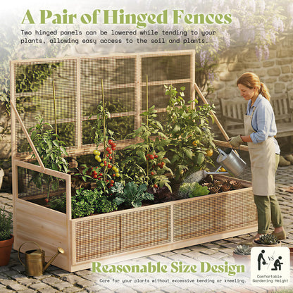 AMERLIFE Raised Garden Bed with Hinged Fencing and Trellis, 18 Inch Deepened Wood Planter Box, 2 PCS Flip-up Front Panel, Easy Assembly, Ideal for Seed Starting and Growing Vegetables & Fruits